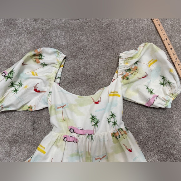 Kitri - Palm Springs Print - Tie Back Mini Dress - Pink Cadillac - US size 6 - Picture 6 of 15